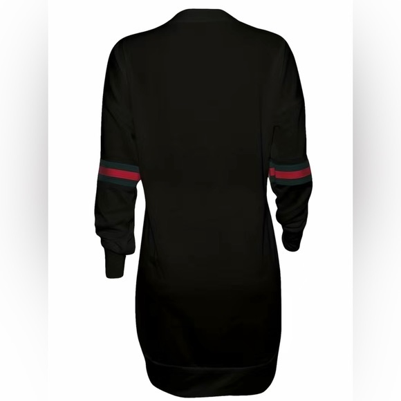 Luxury Signature Black Sweatshirt Dress with Green / Red Colored Stripes… - Picture 3 of 5